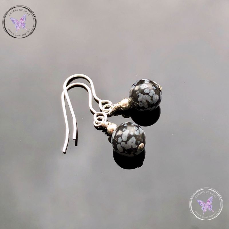 Classical Snowflake Obsidian Silver Earrings